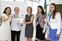 Secretária do Trabalho e Desenvolvimento Social, Fernanda Richa, recebe a Presidente do Provopar de Foz do Iguaçu, Sra Esther Dantas; Deputada Claudia Pereira; Chefe do ER Foz do Iguaçu, Sra Roberta Lopes. Fotos: Rogério Machado / SECS