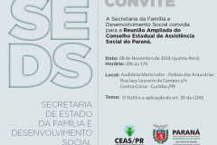 No dia 08 de novembro, às 9 horas, o CEAS/PR realiza, em Curitiba, a sua Reunião Ampliada, com o tema: "O Suas e a aplicação do art. 30 da Loas".