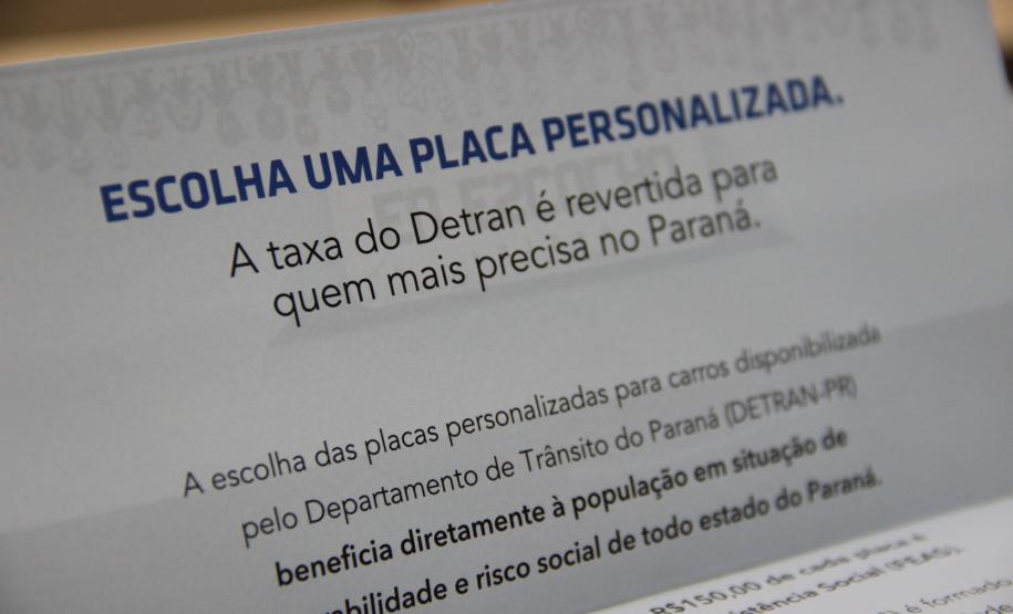 O Departamento de Trânsito do Paraná (Detran) inicia nesta quarta-feira (16) a campanha ?Futuro: Eu escolho?, que divulga a doação da taxa de personalização das placas veiculares ao Fundo Estadual de Assistência Social (Feas). Foto: Detran